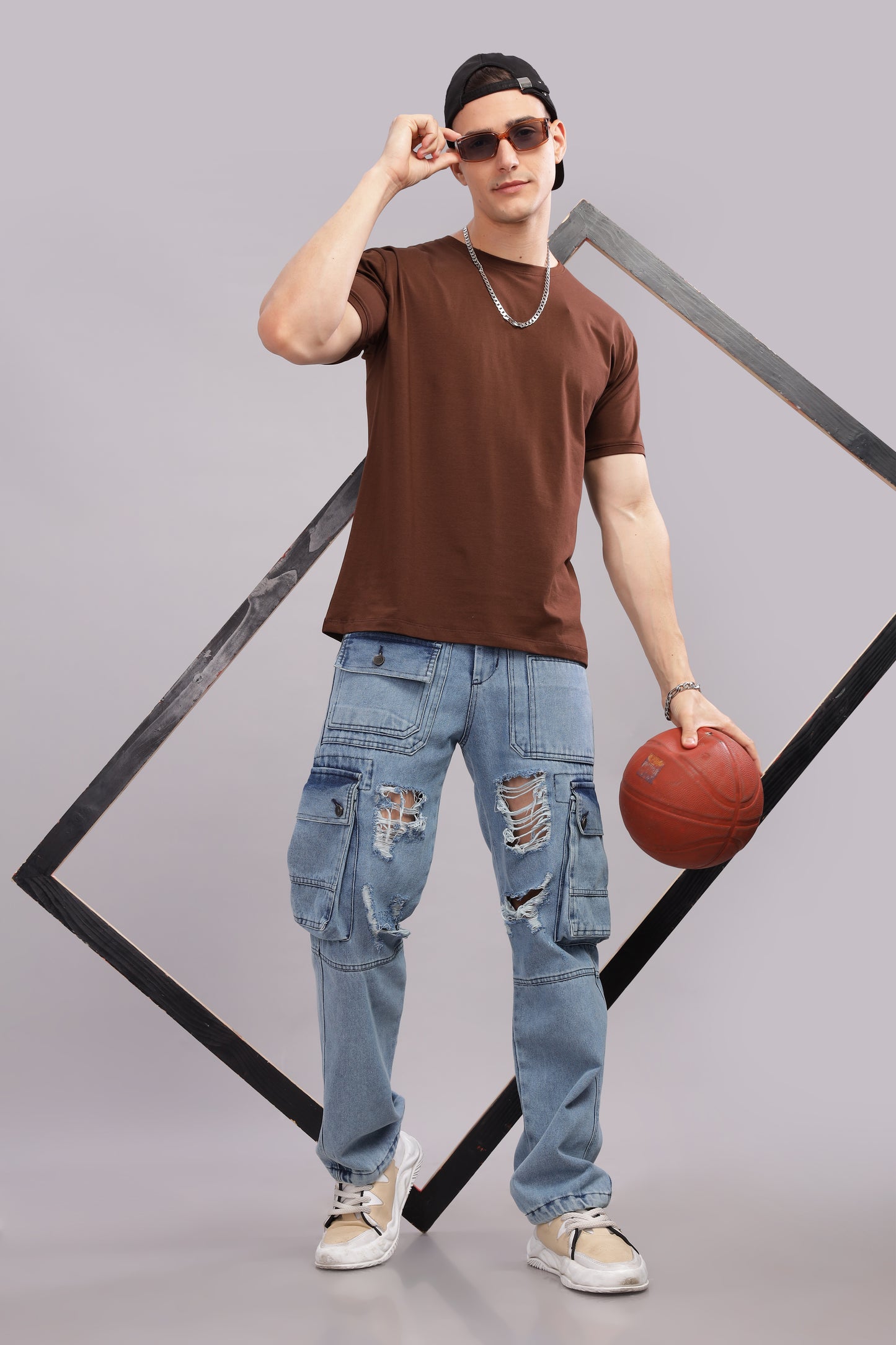 ROROYALS Solid Men Round Neck Brown T-Shirt