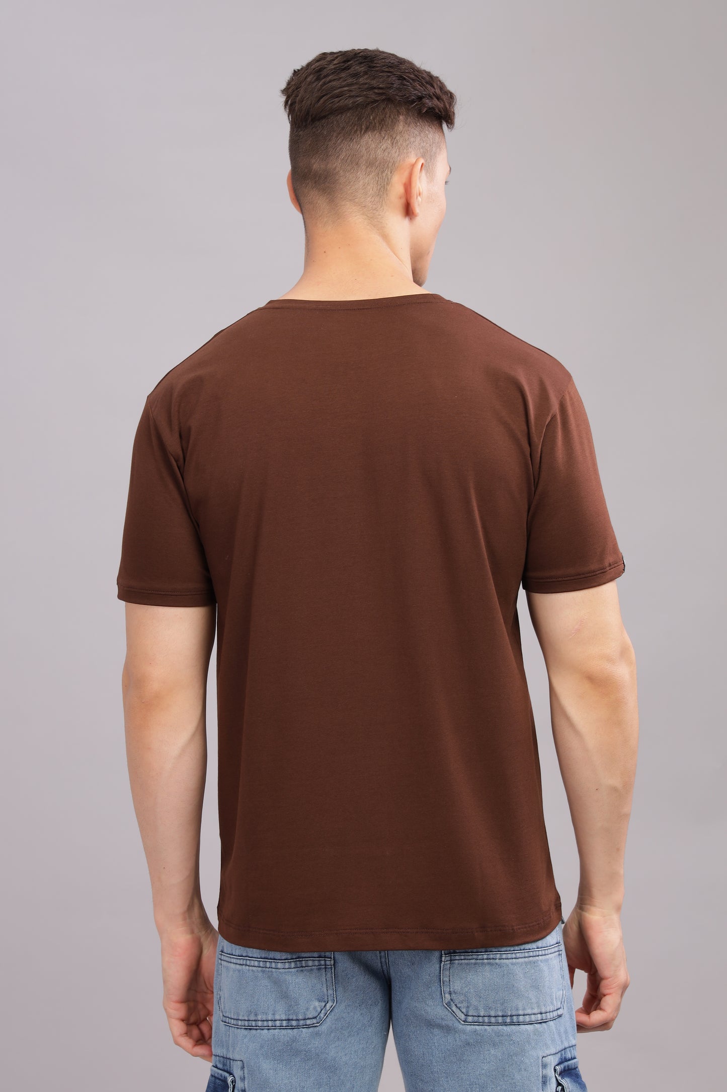 ROROYALS Solid Men Round Neck Brown T-Shirt