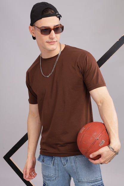 ROROYALS Solid Men Round Neck Brown T-Shirt